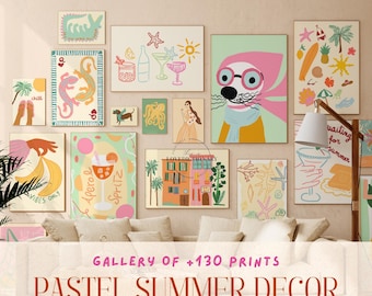 Pastel Coastal Gallery Wall Art Set, Summer Beach Prints (Digital Download)