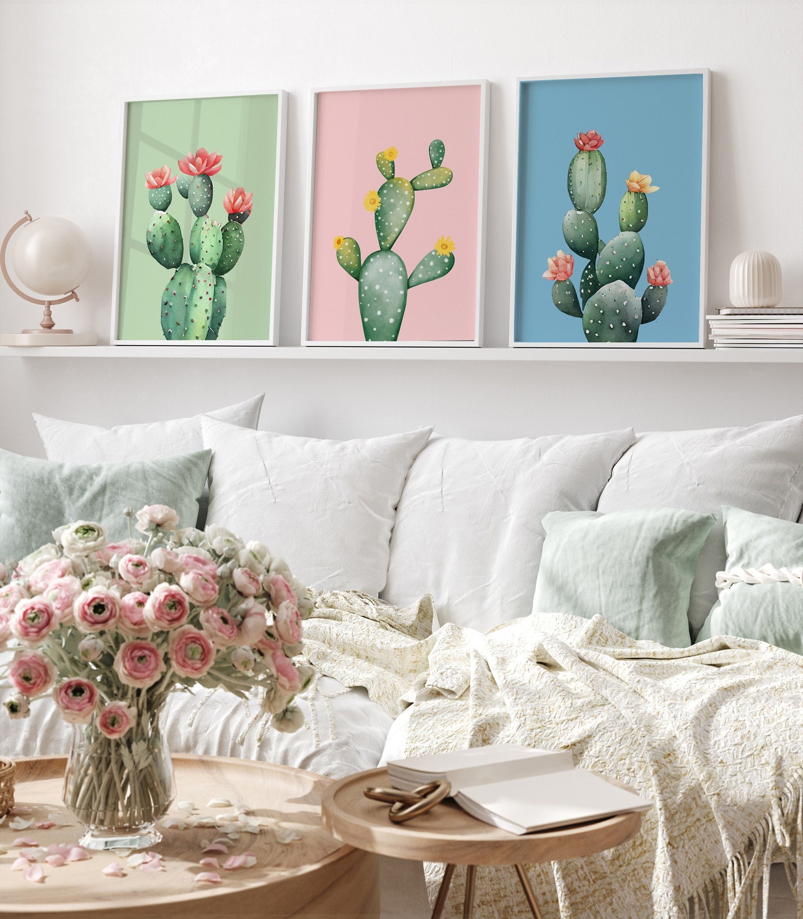 Boho Cactus Wall Art Prints | Set of 3, Desert Botanical (digital ...