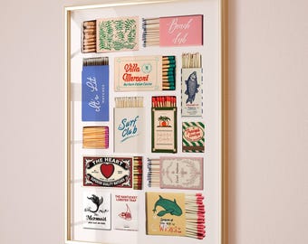 Vintage Matchbox Print, Trendy Matches Poster, Retro Matchbook Wall Art, Funky Red Aesthetic Print for Apartment, Instant Digital Download