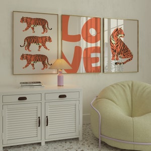 Trendy Wall Art Set of 3, Preppy Poster Prints, Orange Wall Art, Colorful Prints, Maximalist Decor, Apartment Aesthetic, Digital Prints