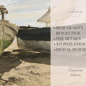 Puede incluir: Una pintura digital de dos barcos en una playa de arena. Los barcos est&aacute;n parcialmente sumergidos en el agua y est&aacute;n de espaldas al espectador. El cielo es de color azul claro y hay nubes en el cielo. La pintura es de estilo acuarela.