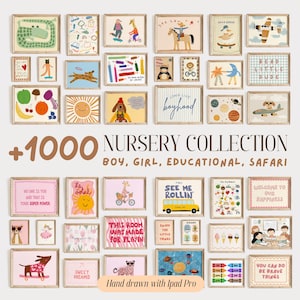Paquete de más de 1000 láminas para habitación infantil, decoración de pared para habitación de bebé, estampados de animales divertidos, arte ecléctico para pared de habitación infantil, láminas educativas