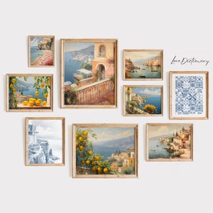 vintage mediterranean wall art, set of 9 prints, mediterranean decor, coastal wall art, gallery wall art, Mediterranean Print,digital prints