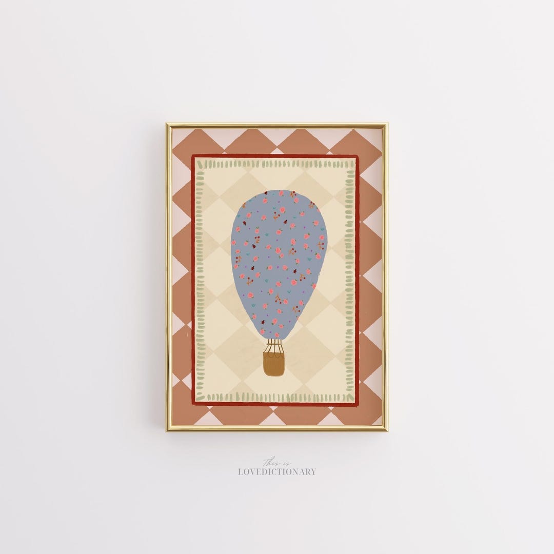 Vintage Hot Air Balloon Nursery Print, Floral Kids Wall Art (digital ...