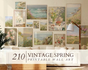 Set von 210 Frühlings-Wandbildern, Set Grüne Galeriewand-Kunstdrucke, Claude Monet-Drucke, Vintage-Blumenwandset, Vintage-Dekor, vielseitige Drucke