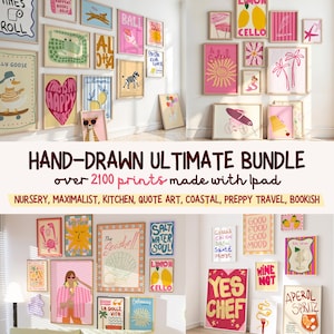 2100+ Hand gezeichnete iPad Bundle, Kinderzimmer Dekor, Küche Kunstdrucke, literarische Wanddekoration, Maximalist Galerie, Küsten Poster, Sofort Download