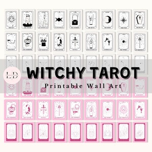 Set di tarocchi da 68 carte stampabili, stampe artistiche di sole e luna, arte murale mistica, decorazioni per la casa con tarocchi, arte murale stampabile stregata, bundle di arte murale