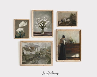 English Country Prints, Landscape Printable Gallery Wall Art Set Of 5, English Manor, Vintage Oil Painting, Country Gallery Wall Print Set