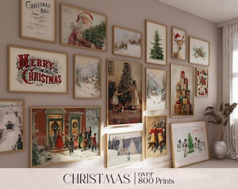 Paquete de galería navideña para pared, arte imprimible navideño, decoración navideña para el hogar, impresión invernal, descarga digital navideña, set de impresiones navideñas
