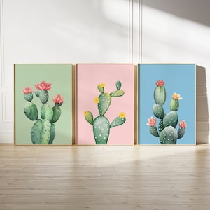 3er Set Boho Kaktus Wand Kunst Drucke | Bunter minimalistischer Kaktus-Dekor | Wüstenposter | Digital Download DRUCKBARE Pflanze Kunst