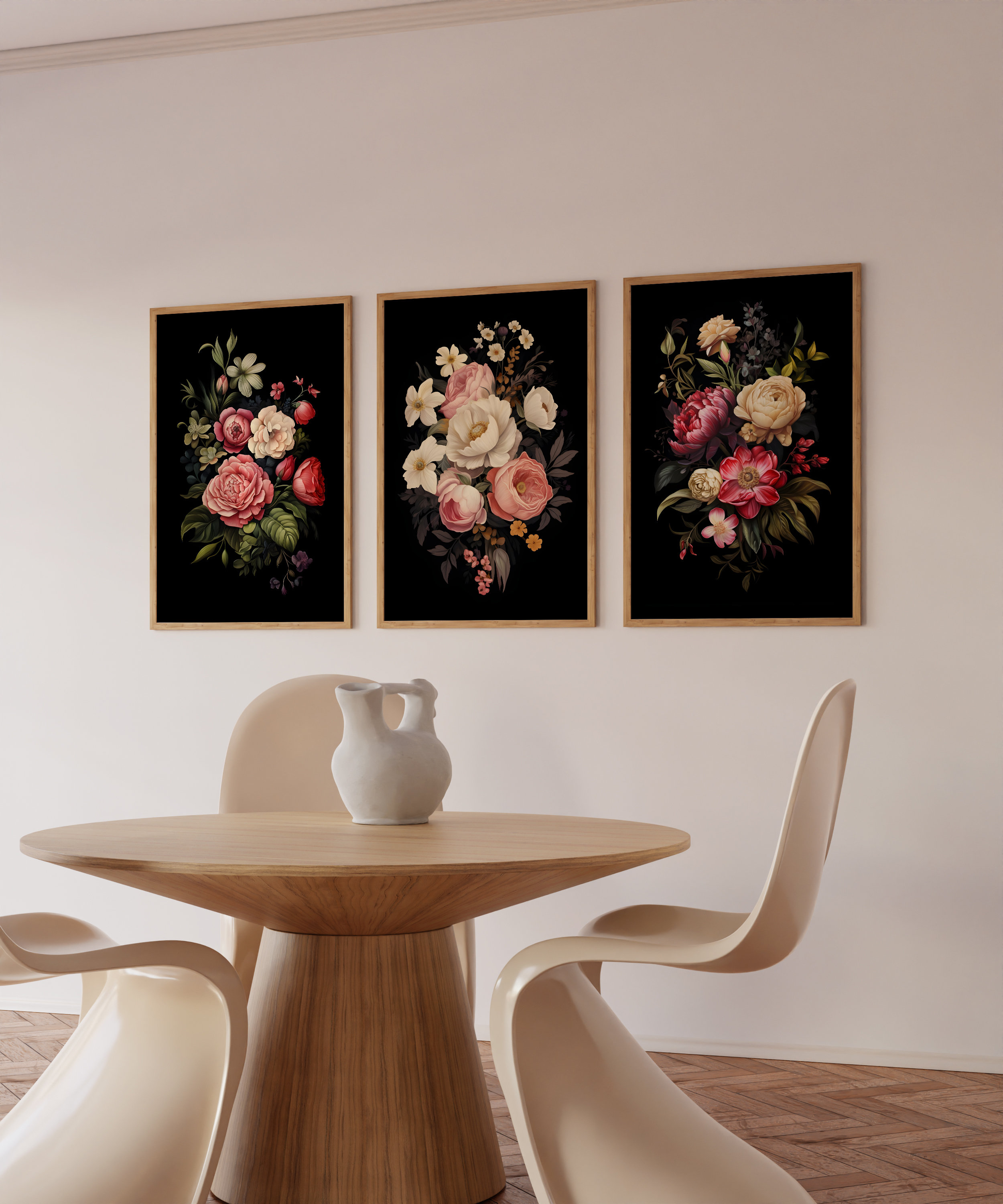 Set of 3 Vintage Moody Dark Flower Print, Dark Academia Botanical Wall ...