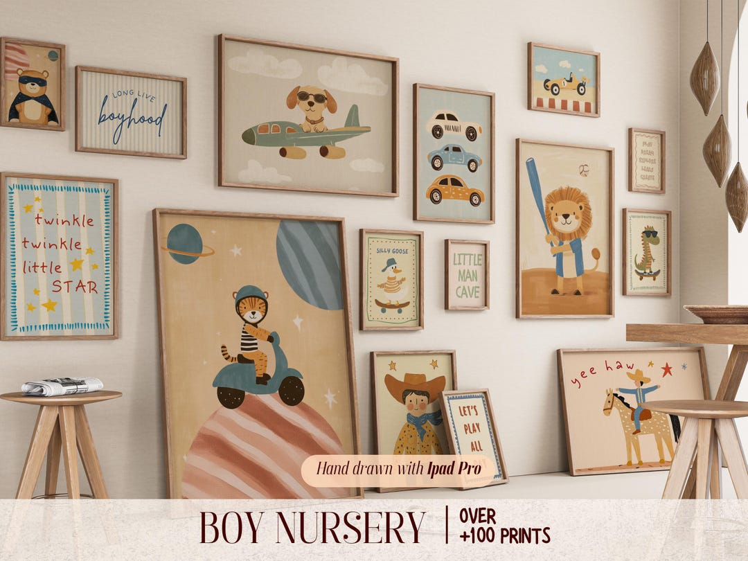 Bundle of 100 Nursery Room Prints, Playroom Prints, Boy Nursery Wall ...