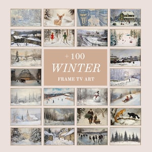 Winter Frame TV Art Set +270, Vintage Winter Art, Landscape Oil Painting, Rustic Winter Art Set, Samsung Frame TV Art, Vintage Painting