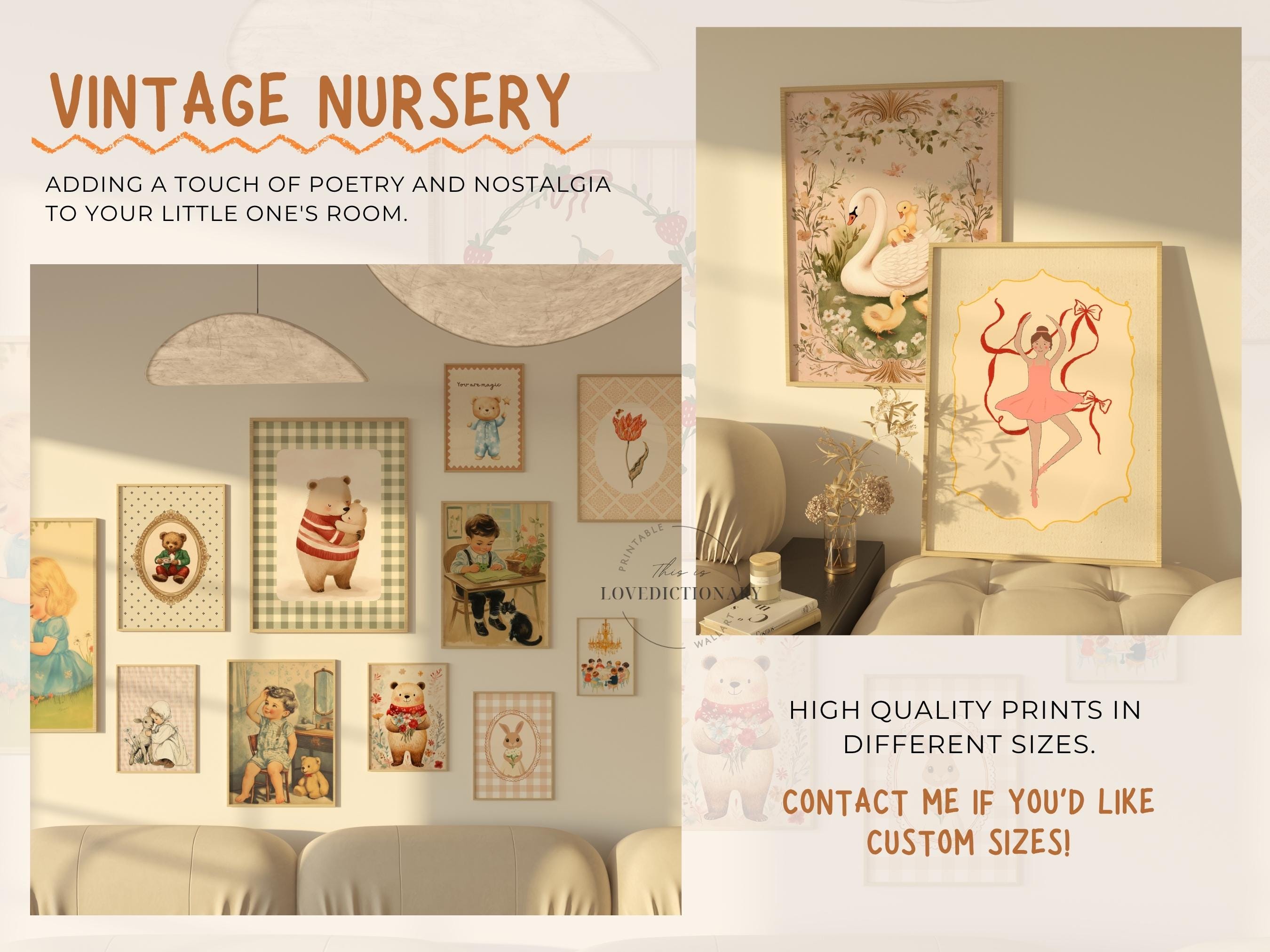 Vintage Nursery Wall Art Bundle, 140+ Hand-drawn Prints, Baby Room ...