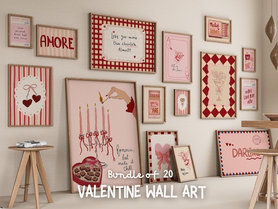 Trendy Valentine Wall Art Bundle, 20 Valentine Prints, Modern Love Decor, Cute Heart Posters, Aesthetic Valentine Art, Valentine Gift Set