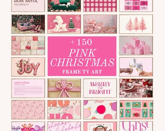 Christmas Frame TV Art Set +150, Christmas Art, Trendy Pink Wall Art, Rustic Christmas Art Set, Samsung Frame TV Art, Trendy Wall Art