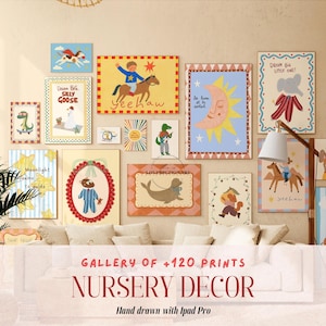 Bundle of 120 Colorful Nursery Prints, Playful Kids Wall Art, Baby Room Decor, Cute Animal Prints, Eclectic Nursery Gallery,Kids Bedroom Art