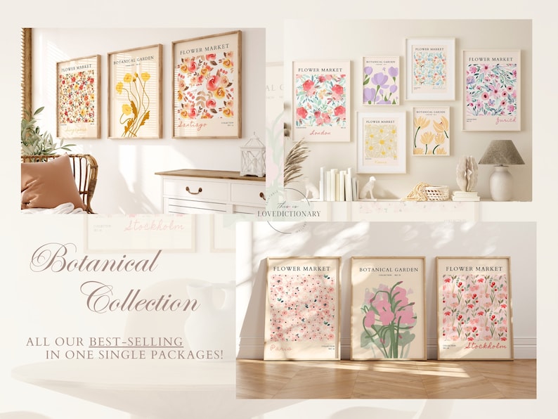 Flower Market Print Set of 100 Flower Gallery Wall Set, Trendy Floral Posters, Colorful Art Print Bundle, Botanical Art Set,Digital Download image 2