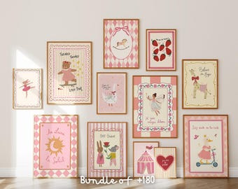 Girl Nursery Wall Art Prints, Animals Gallery Set (Digital Download