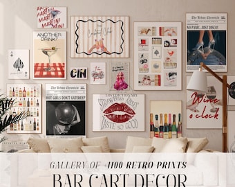 MEGA BUNDLE of Bar Cart Prints Bundle, Bar Cart Wall Decor, Cocktail Posters, Funky Wall Art, Gallery wall set, Kitchen Posters, Food Prints
