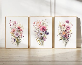 Wildflower Watercolor Print Set | Floral Field Artwork (Digital Download)