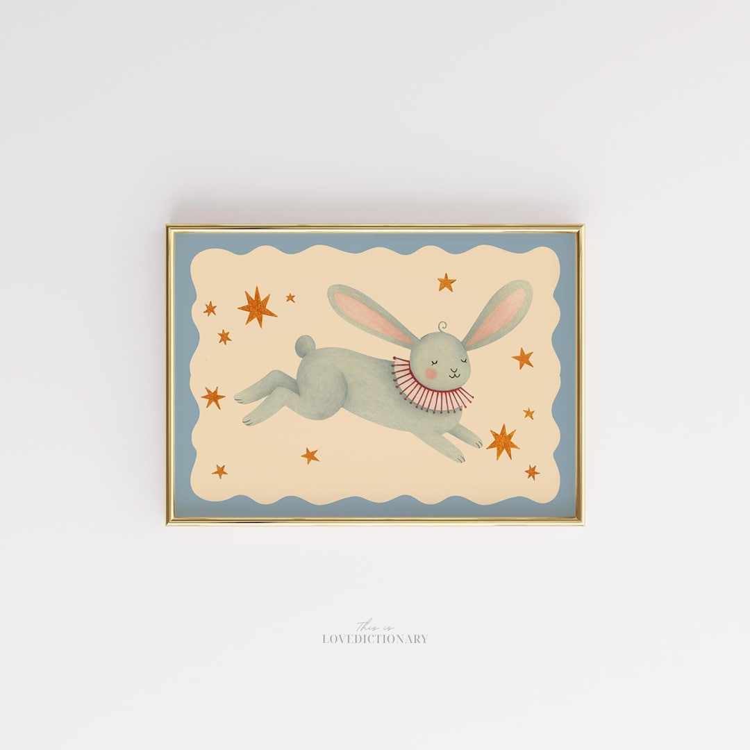 Bunny Circus Nursery Print, Vintage Rabbit Wall Art, Dreamy Kids Room ...