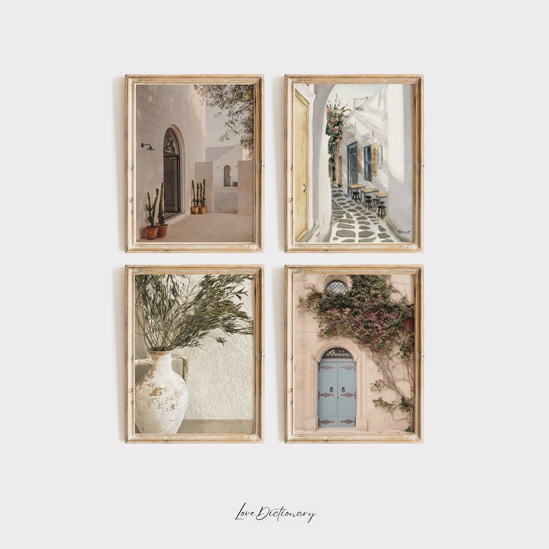 Vintage Mediterranean Wall Art, Set of 4 Prints, Mediterranean Decor