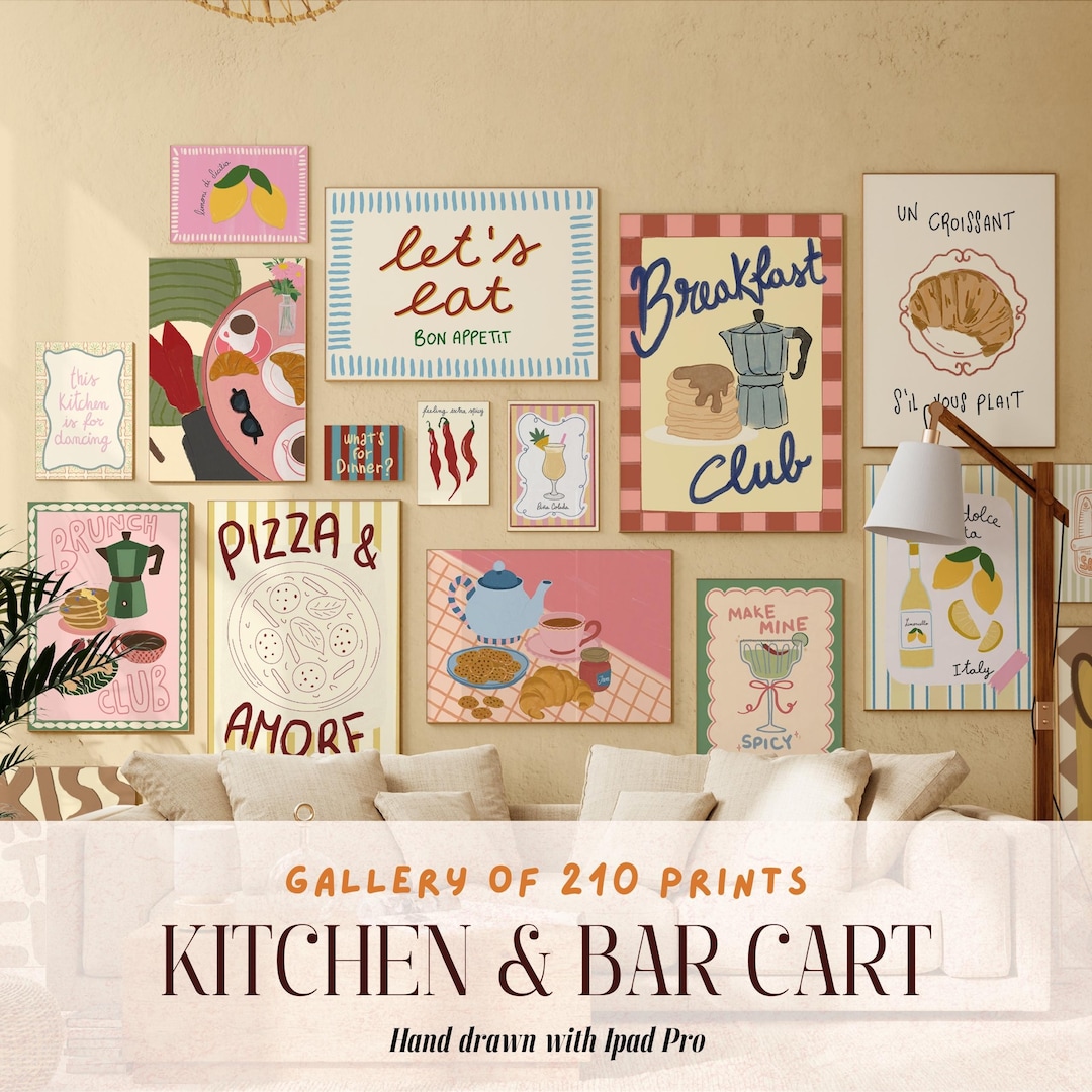 Kitchen Wall Art Bundle, 210 Printable Kitchen Decor, Retro Food ...