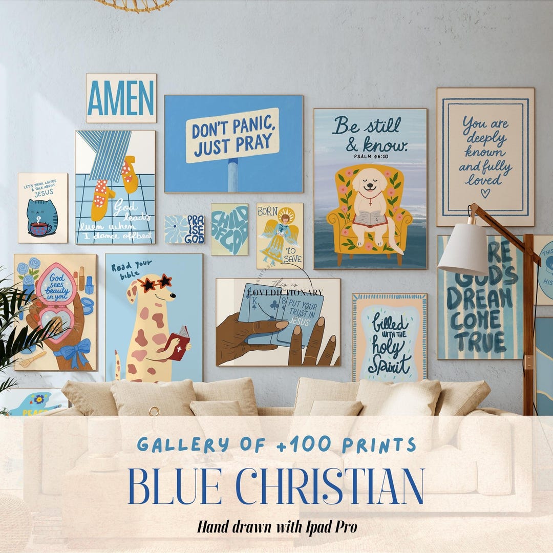Blue Christian Wall Art Prints, Bible Verse Decor (digital Download) - Etsy