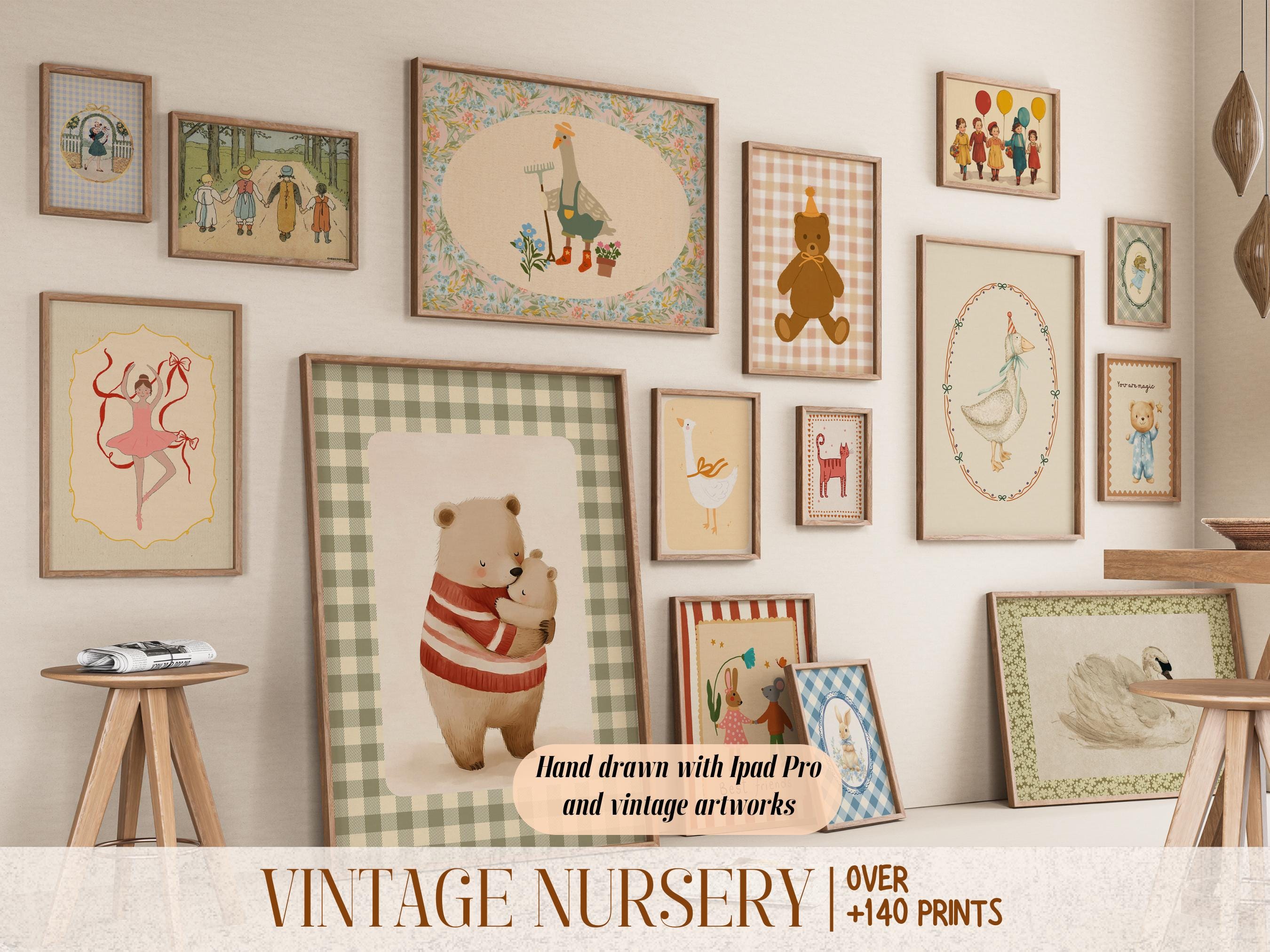 Vintage Nursery Wall Art Bundle, 140+ Hand-drawn Prints, Baby Room ...