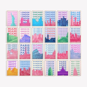 Bundle-Reise-Poster-Set von 24, Retro-Reise-Drucke, Galeriewand-Set, Reise-Wandkunst, Preppy Travel Art Digital Download, Wohnkultur