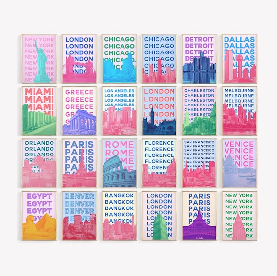 Retro Travel Poster Set, Gallery Wall Art (Digital Download)
