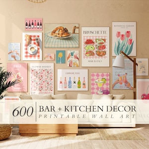 Küchengalerie-Wandset mit 600 Stück, Küchenwandkunst, Lebensmitteldrucke, moderne Küchendekoration, Esszimmerwandkunst, trendiges Küchendekor, DIGITAL