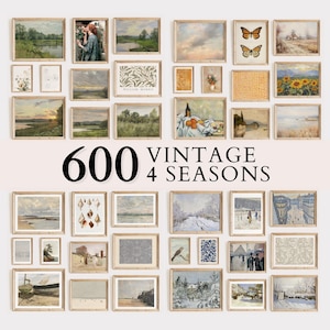 600 Vintage Art Prints, Eclectic Gallery Wall Set (Digital Download)
