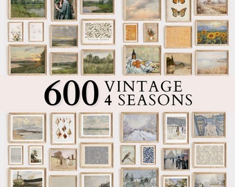 600 láminas de arte vintage, conjunto ecléctico para pared de galería (descarga digital)