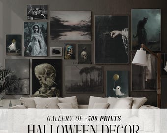 Vintage Halloween Prints MEGA BUNDLE, Halloween Wall Art, Dark Academia Decor, Halloween Prints, Spooky Gallery Wall Set, Ghost Painting