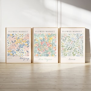 Flower Market Print Set 3, Flower Gallery Wall Set, Trendy Floral Posters, Colorful Art Print, Botanical Art Set,Digital Download