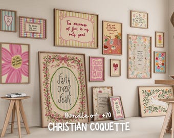 Christian Coquette Wall Art Bundle, Pink Bible Verse Prints (Digital Download)