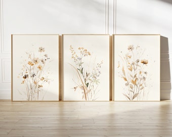 Watercolor Wildflowers Print Set, Boho Floral Gallery Wall (Digital Download)
