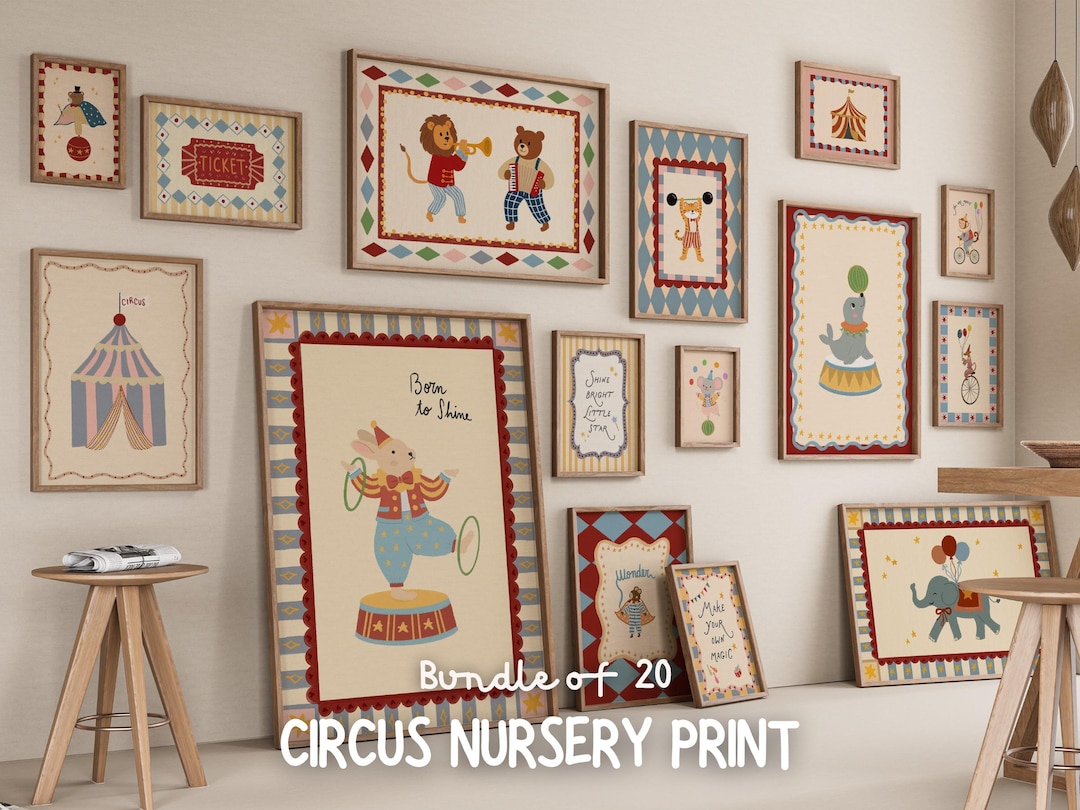 Vintage Circus Nursery Prints, Baby Animal Wall Art Set (20) (digital ...