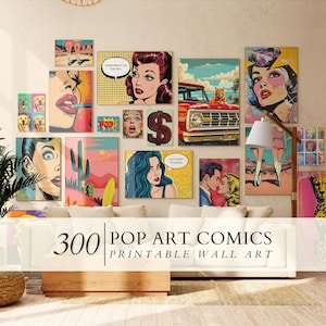 300 Retro Pop Art Wall Collage Kit, Vintage Pop Art Photos Prints, Pop Art Poster Room Decor, Retro Photo Collage Kit, Digital Download