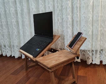 Foldable Wood Laptop Desk: Adjustable Bed Tray Table