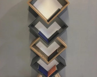 Librería de madera, estantería de madera, soporte para libros, estantería decorativa, decoración del hogar, estantería decorativa con secciones triangulares