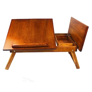 Escritorio portátil de madera, soporte plegable para portátil, bandeja para portátil, bandeja para servir desayuno, mesa para portátil de altura ajustable, soporte de madera para MacBook