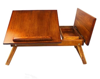 Bureau portable en bois, support pour ordinateur portable pliable, plateau de lit pour ordinateur portable, plateau de service pour le petit-déjeuner, table d'ordinateur portable réglable en hauteur, support en bois pour Macbook