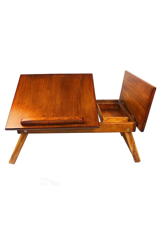 Portable Wood Lap Desk, Foldable Laptop Stand, Laptop Bed Tray, Breakfast Serving Tray, Height Adjustable Laptop Table, Wooden Macbook Stand