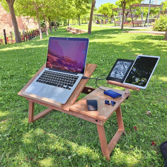 Foldable Wood Laptop Bed Desk: Height Adjustable Macbook Stand