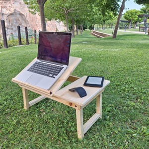 Portable Wood Lap Desk, Foldable Laptop Stand, Laptop Bed Tray, Breakfast Serving Tray, Height Adjustable Laptop Table, Wooden Macbook Stand