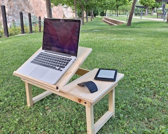 Foldable Wood Laptop Desk: Portable Bed Tray, Height Adjustable