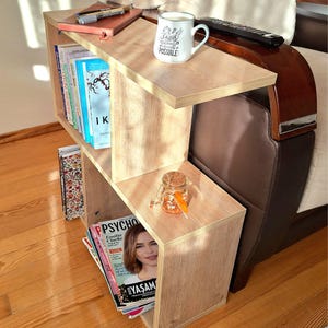 Coffee Table, Wood Coffee Table with Storage, Bookcase, Magazine Rack, Magazine and Newspaper Holder, Magazine Rack with Bookshelf, Handmade
